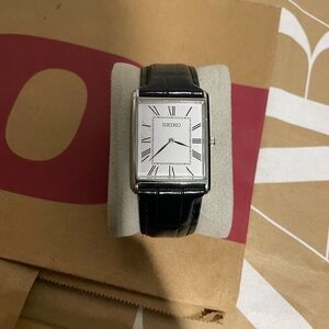Seiko Silver Dial with Black Leather Band
